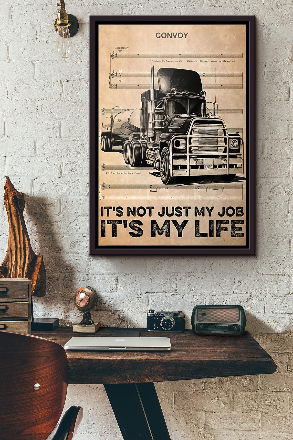 Trucker Its Not Just My Job Its My Life Poster Framed Matte Canvas