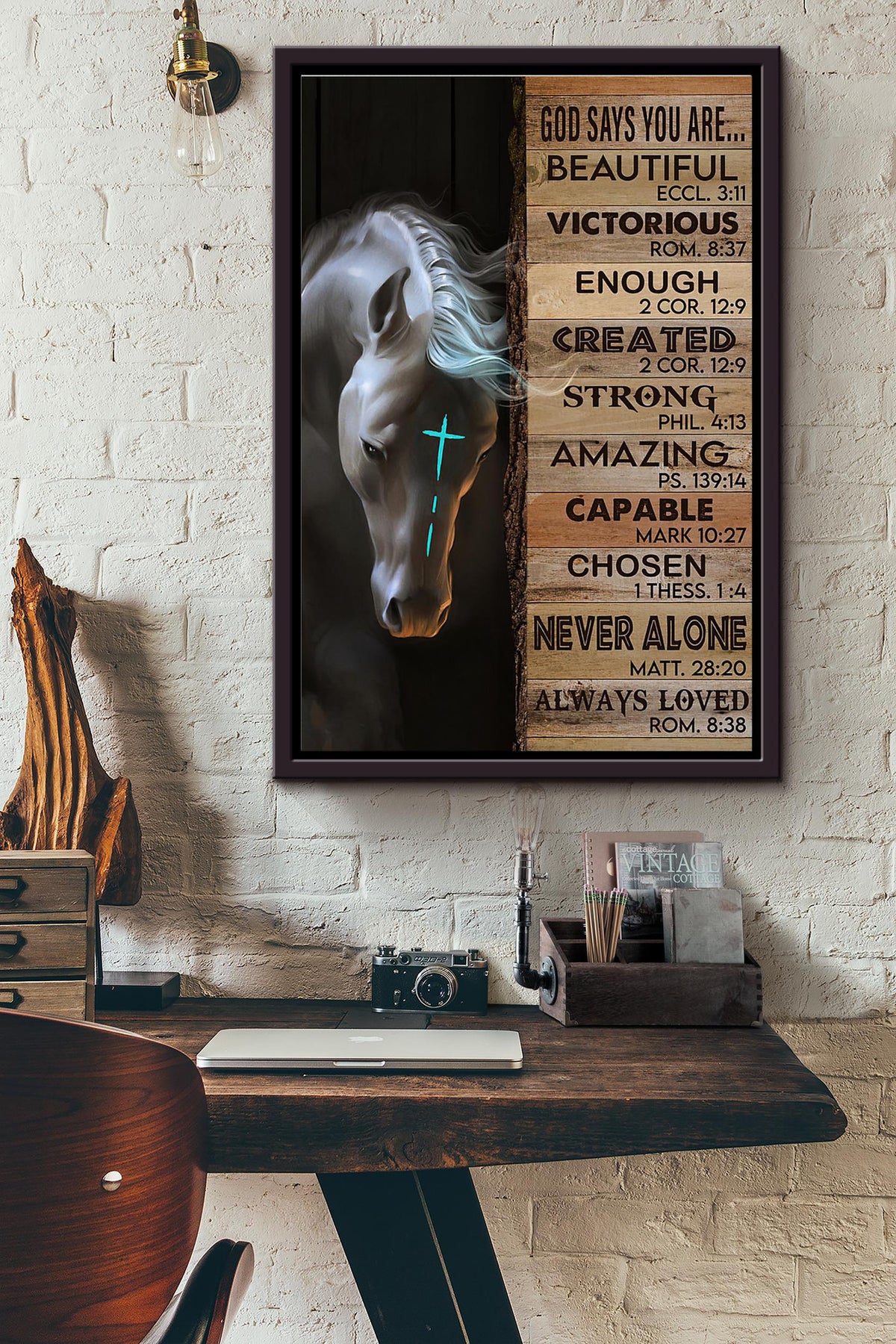 Equestrian God Says You Are Beautiful Victorious Enough Created Always Loved Poster Framed Matte Canvas