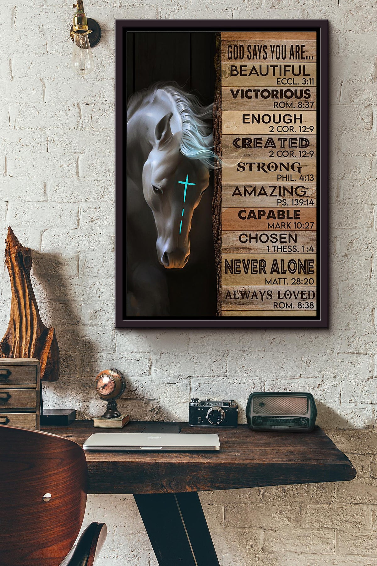 Equestrian God Says You Are Beautiful Victorious Enough Created Always Loved Poster Framed Matte Canvas