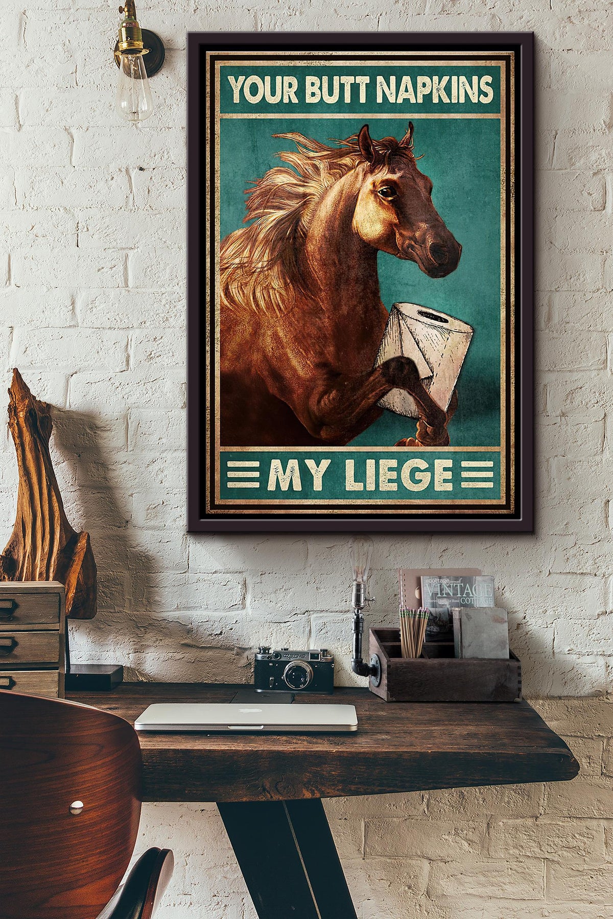 Horse Toilet Paper Your Butt Napkins My Liege Poster Framed Matte Canvas