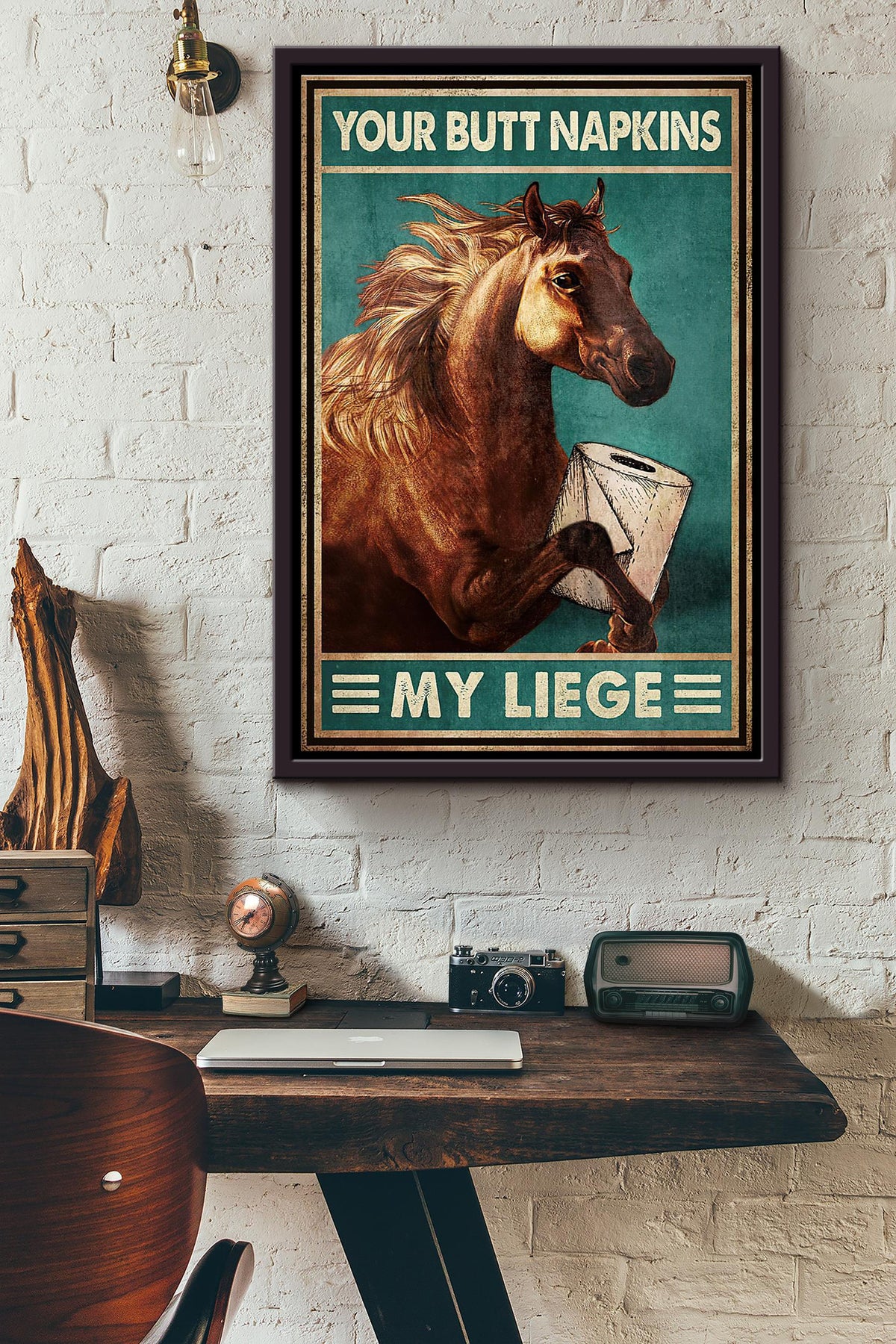 Horse Toilet Paper Your Butt Napkins My Liege Poster Framed Matte Canvas