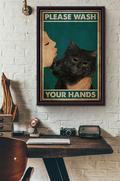 Black Cats Meme Please Wash Your Hands Poster Framed Matte Canvas