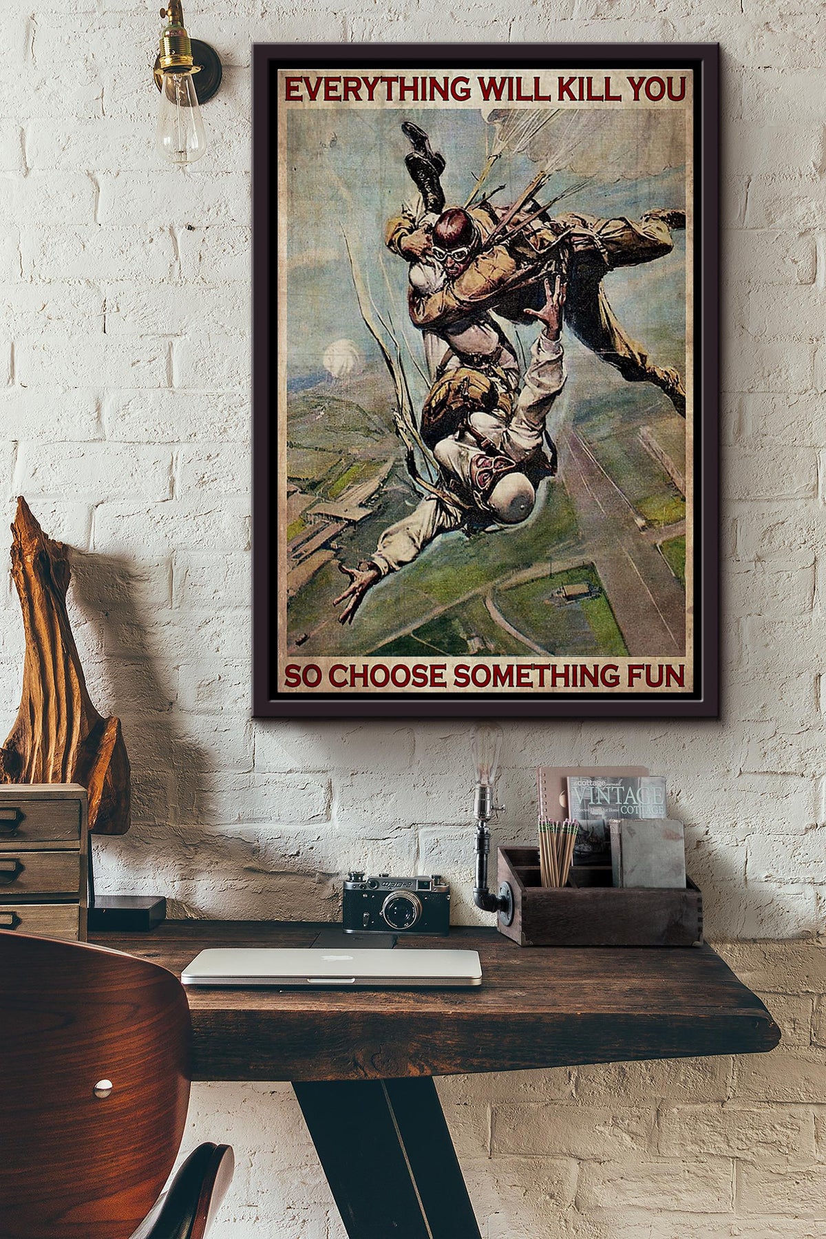 Skydiving Everything Will Kill You So Choose Something Fun Parachute Poster Framed Matte Canvas