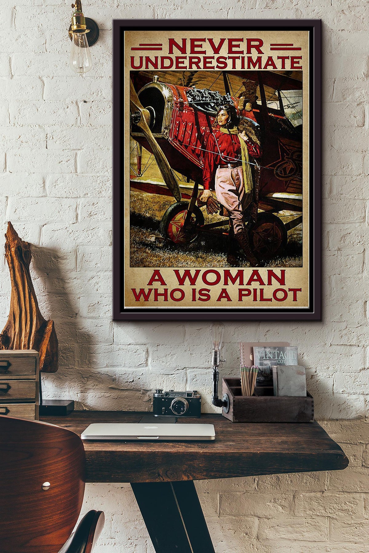Never Underestimate A Woman Who Is A Pilot Female Pilot Poster Framed Matte Canvas
