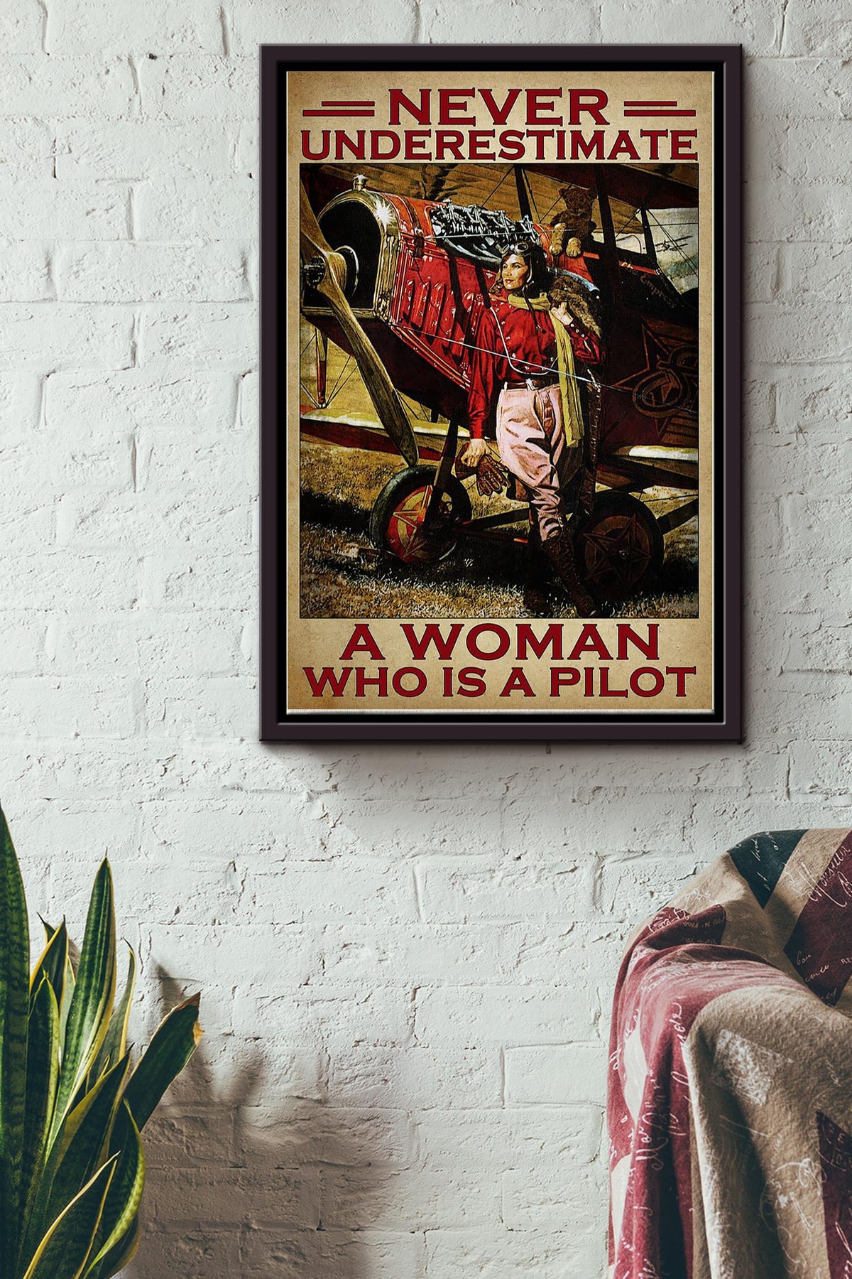 Never Underestimate A Woman Who Is A Pilot Female Pilot Poster Framed Matte Canvas