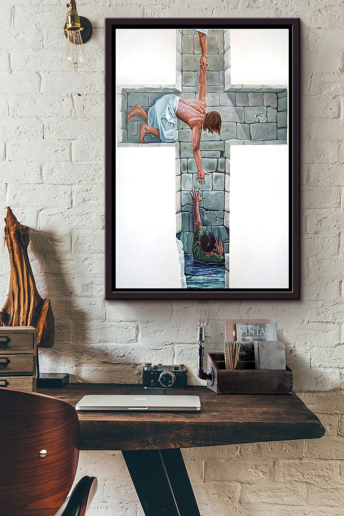 Jesus Is My Savior Give Me Your Hand Cross Poster Framed Matte Canvas