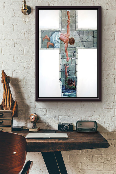 Jesus Is My Savior Give Me Your Hand Cross Poster Framed Matte Canvas