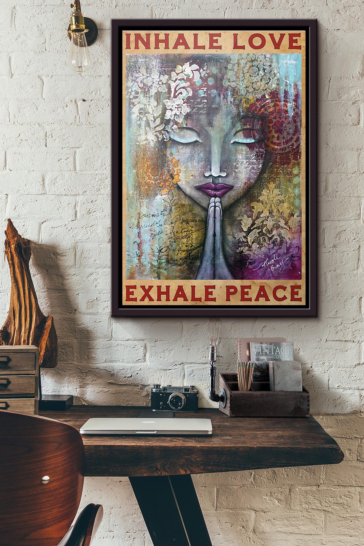 Hippie Girl Inhale Love Exhale Peace Poster Framed Matte Canvas