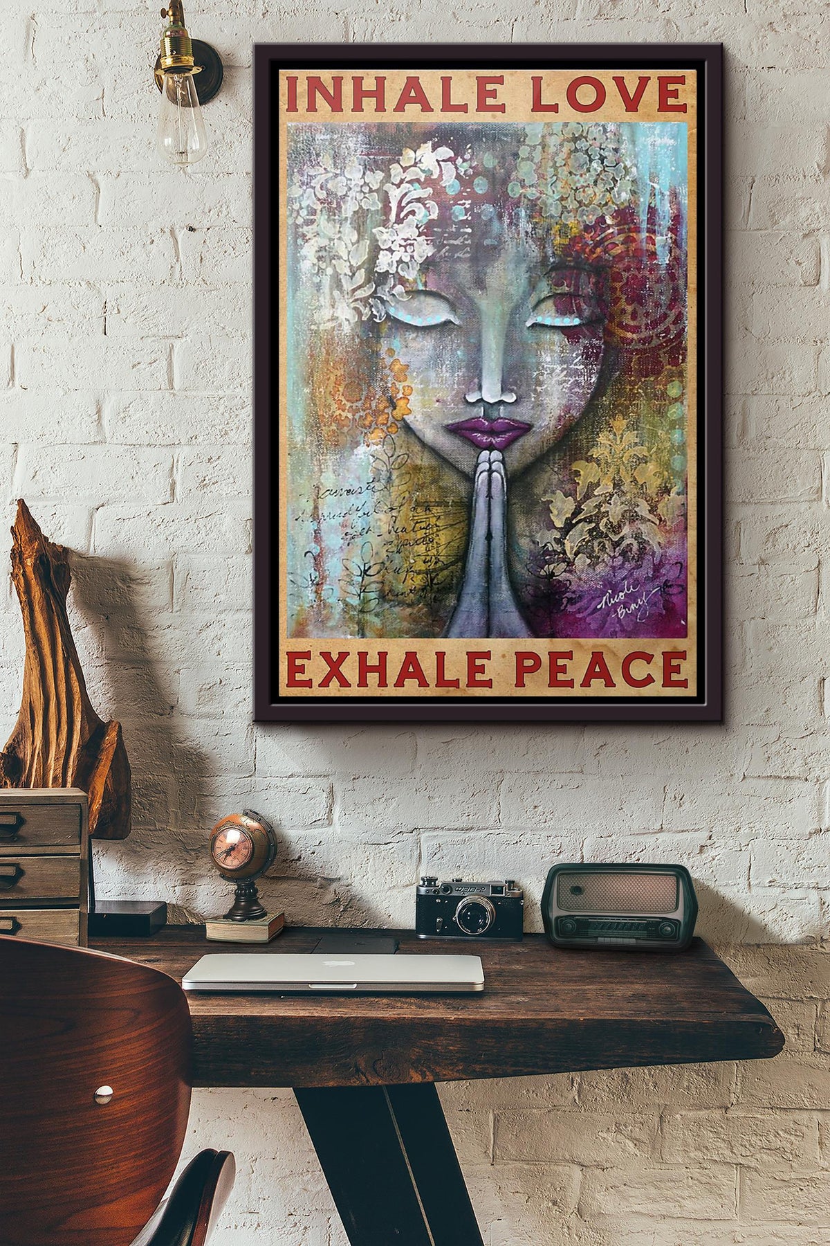 Hippie Girl Inhale Love Exhale Peace Poster Framed Matte Canvas