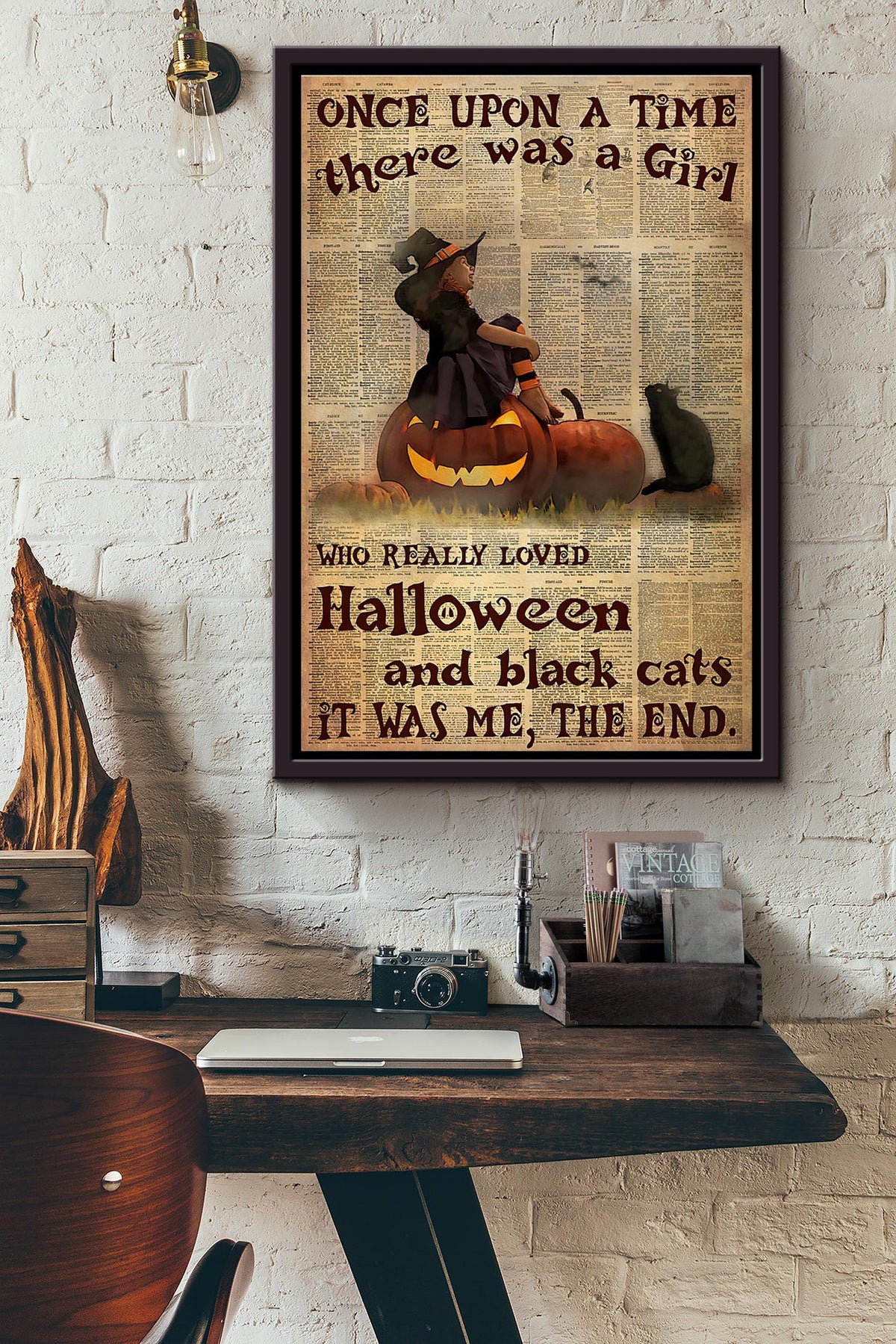 Once Upon A Time There Was A Girl Who Really Loved Halloween And Black Cats The End Dictionary Poster Framed Matte Canvas