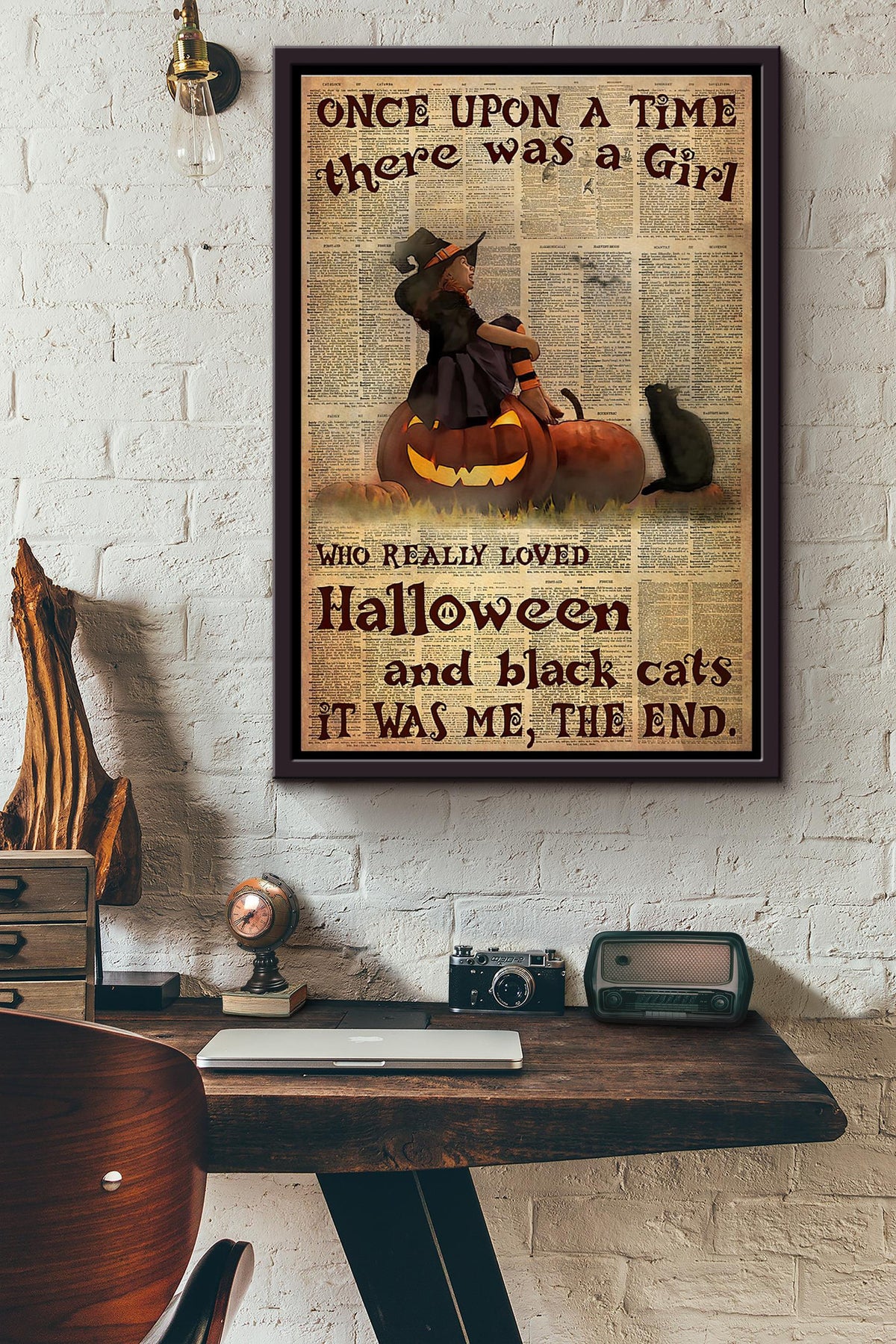 Once Upon A Time There Was A Girl Who Really Loved Halloween And Black Cats The End Dictionary Poster Framed Matte Canvas