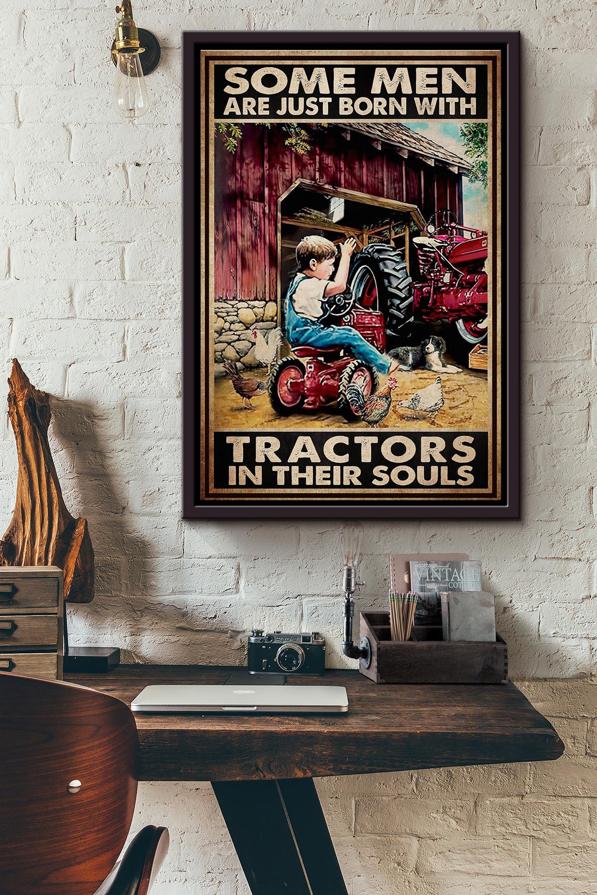 Some Men Are Just Born With Tractors In Their Souls Poster Framed Matte Canvas