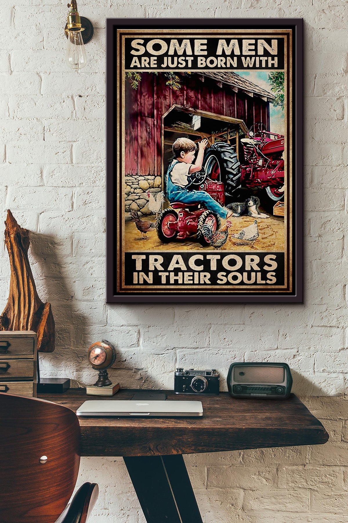 Some Men Are Just Born With Tractors In Their Souls Poster Framed Matte Canvas