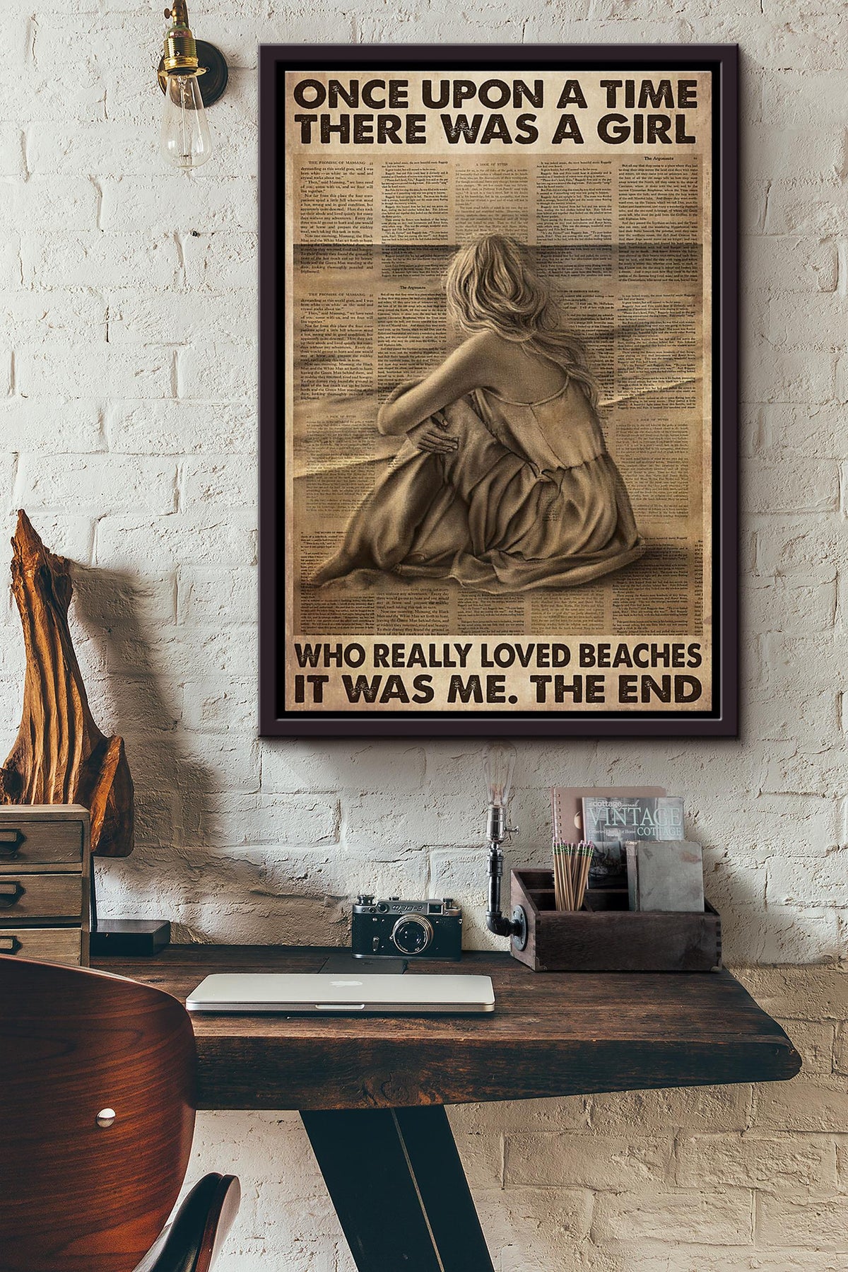 Once Upon A Time There Was A Girl Who Really Loved Beaches The End Dictionary Poster Framed Matte Canvas