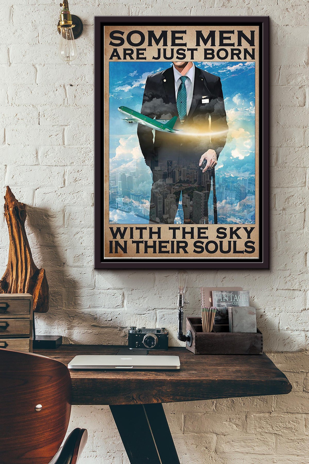 Some Men Are Just Born With The Sky In Their Souls France Male Flight Attendant Poster Framed Matte Canvas