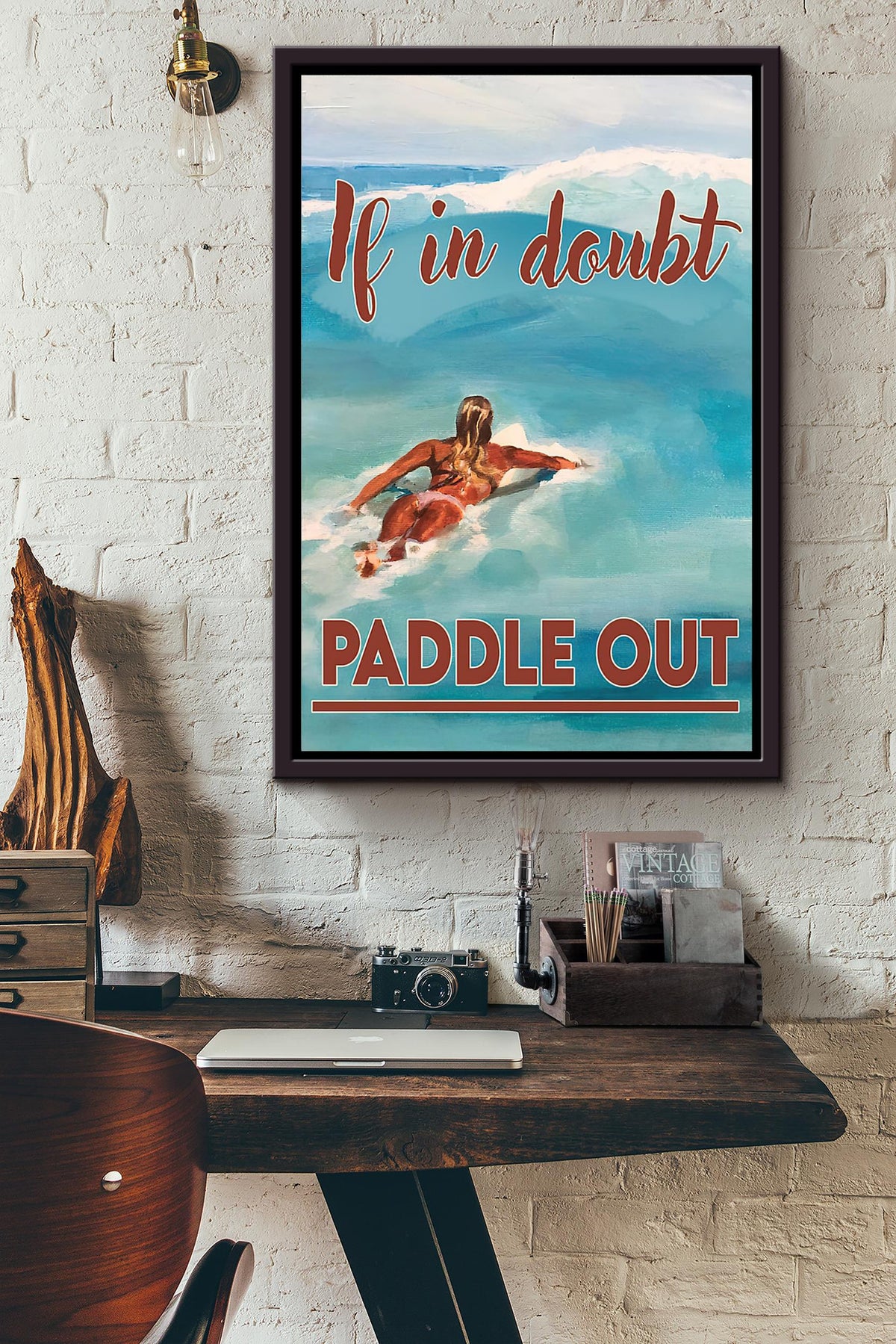 Surfing If In Doubt Paddle Out Poster Framed Matte Canvas