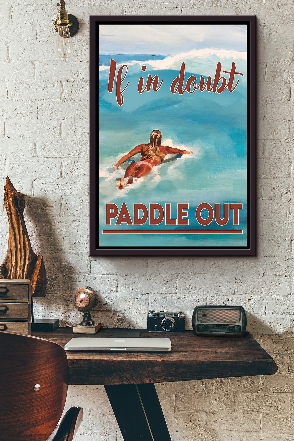 Surfing If In Doubt Paddle Out Poster Framed Matte Canvas