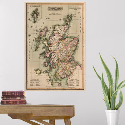 Scotland World Map Poster Framed Matte Canvas