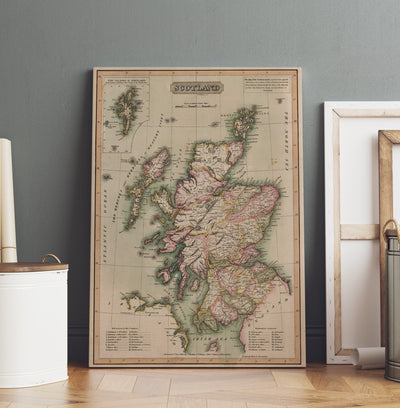 Scotland World Map Poster Framed Matte Canvas