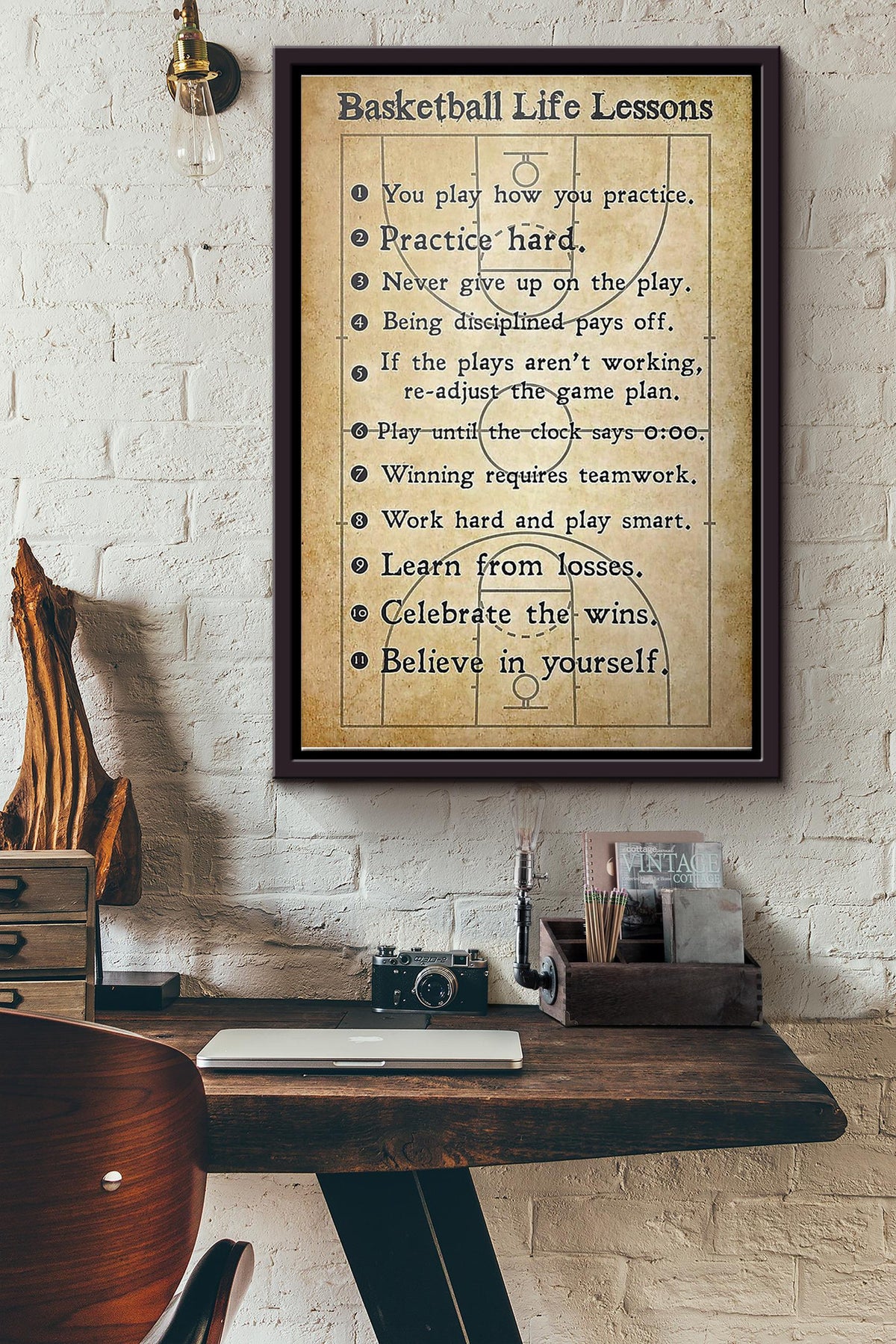 Basketball Life Lessons You Play How You Pratice Poster Framed Matte Canvas