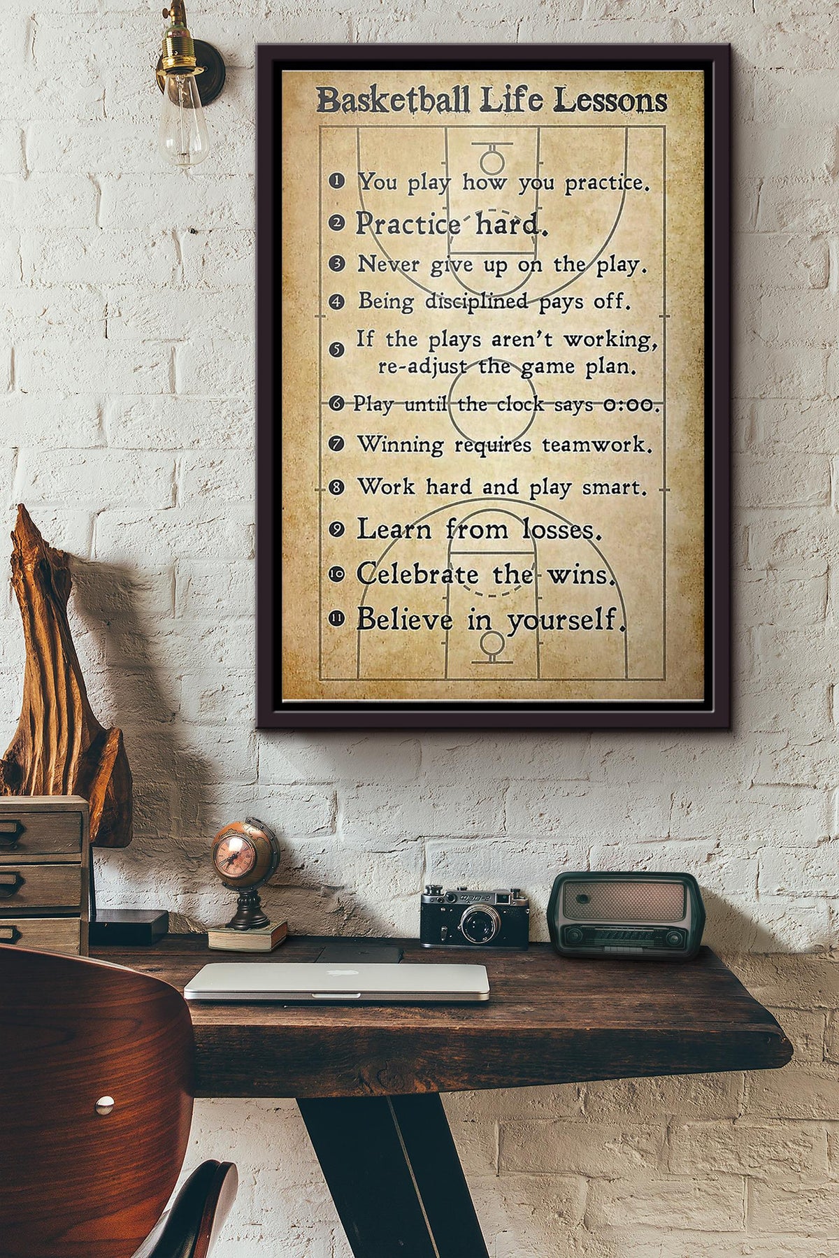 Basketball Life Lessons You Play How You Pratice Poster Framed Matte Canvas