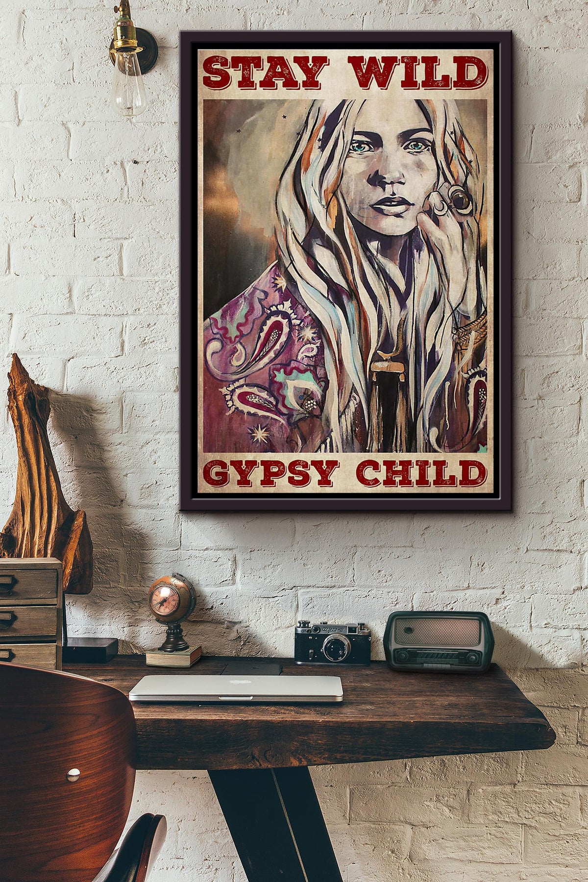 Hippie Girl Stay Wild Gypsy Child Vintage Poster Framed Matte Canvas