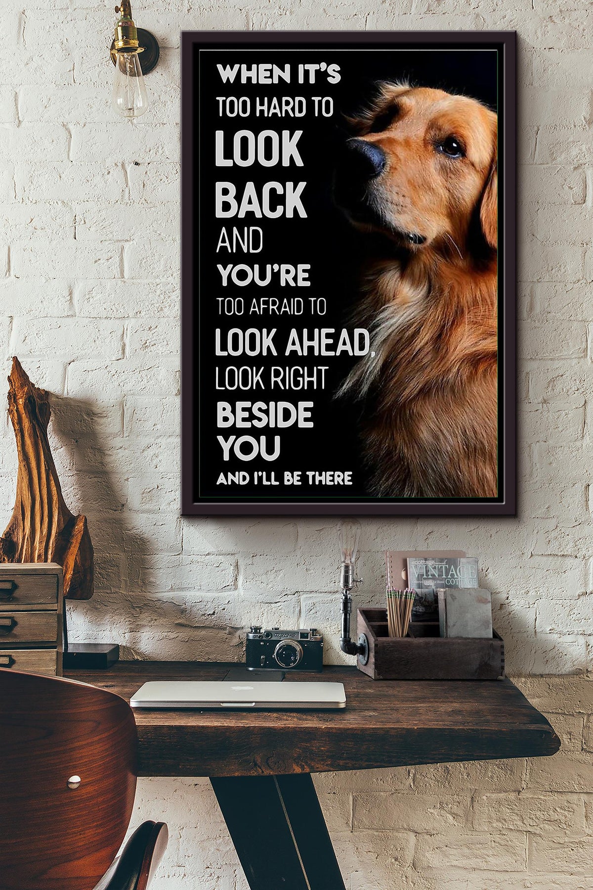 Look Right Beside You And Ill Be There Golden Retriever Poster Framed Matte Canvas