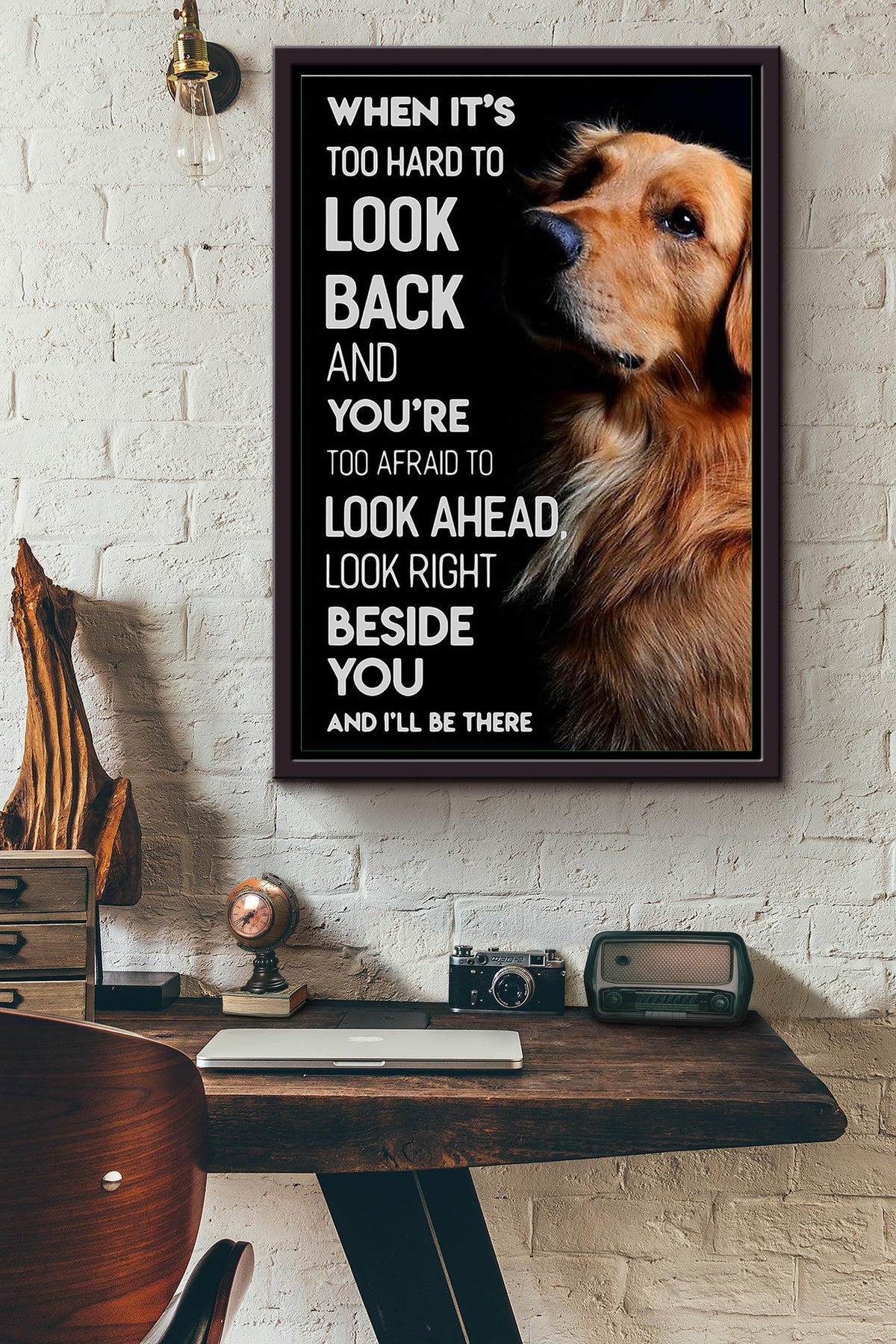 Look Right Beside You And Ill Be There Golden Retriever Poster Framed Matte Canvas