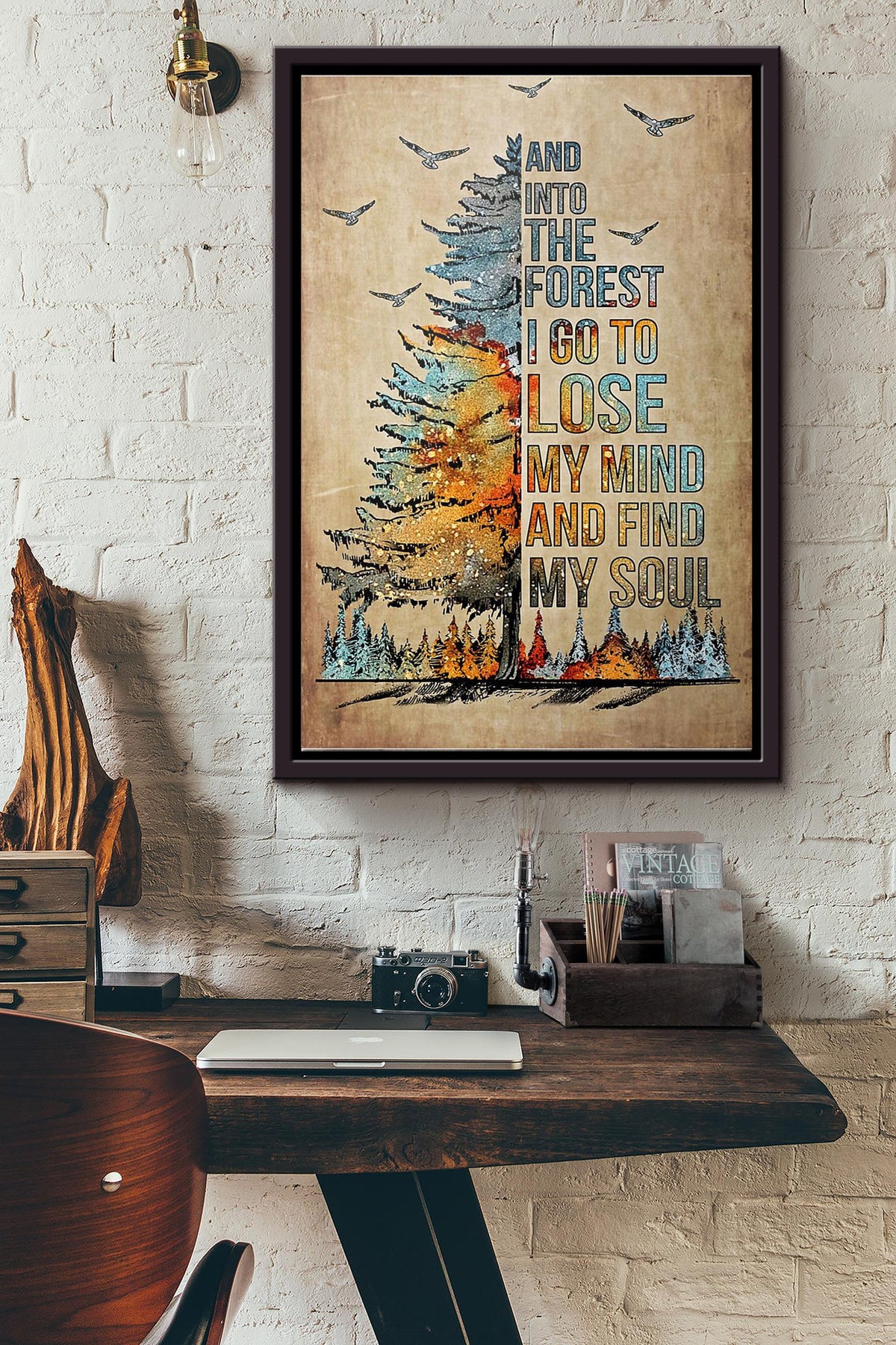 Tree And Into The Forest I Go To Lose My Mind And Find My Soul Poster Framed Matte Canvas