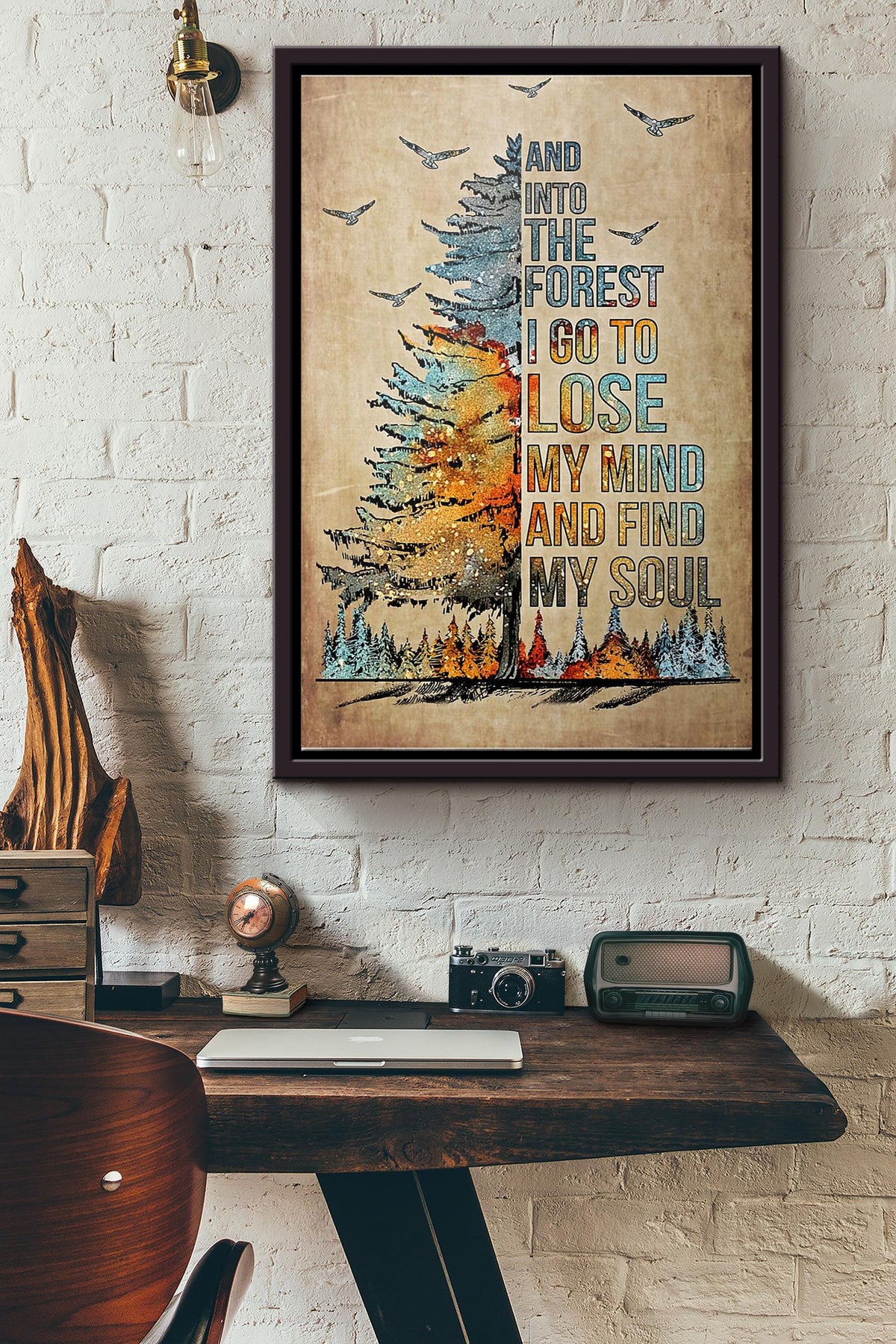 Tree And Into The Forest I Go To Lose My Mind And Find My Soul Poster Framed Matte Canvas