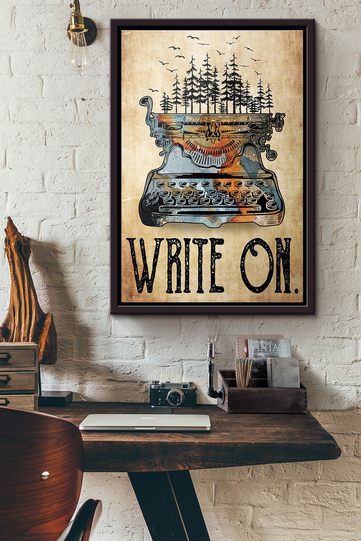 Typewriter Write On Poster Framed Matte Canvas