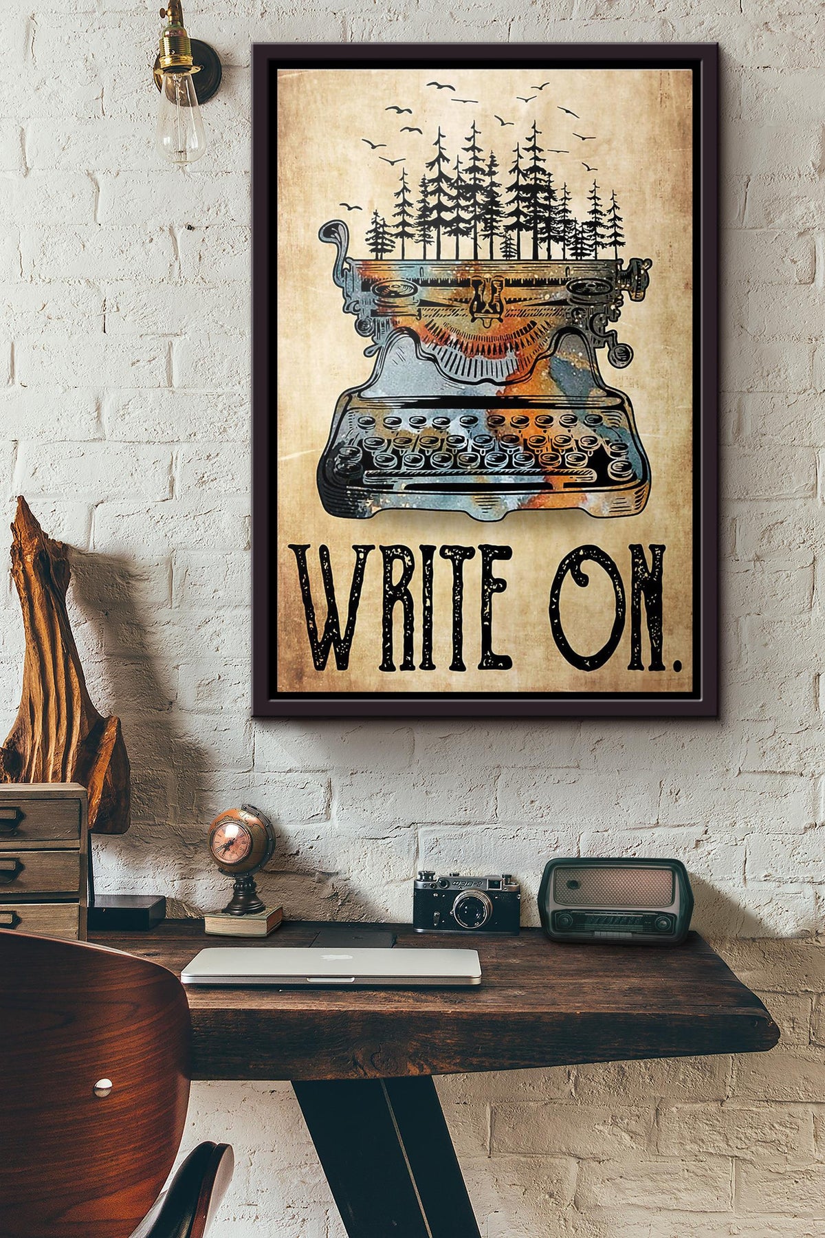Typewriter Write On Poster Framed Matte Canvas