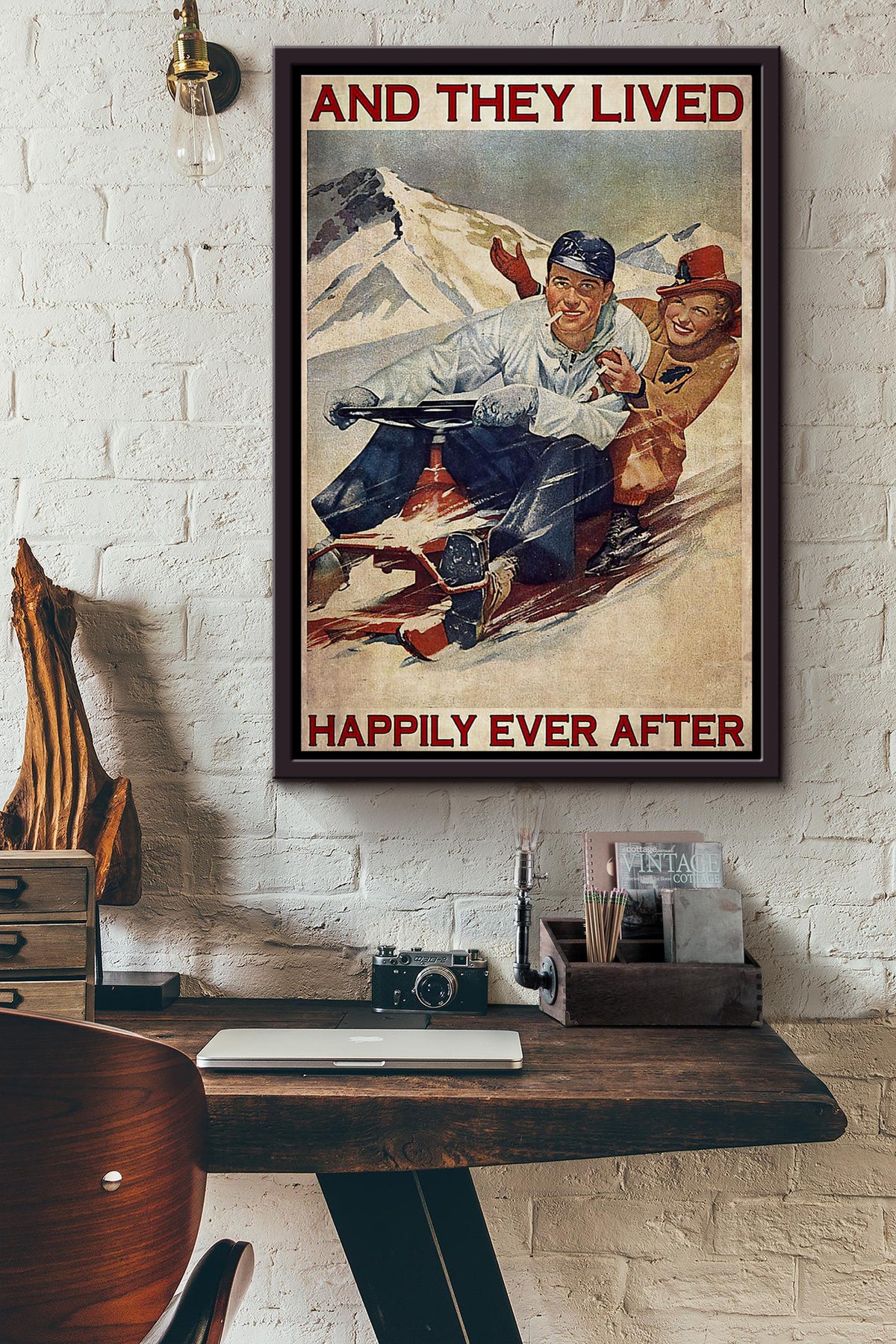Snowmobile Partners They Lived Happily Ever After Poster Framed Matte Canvas