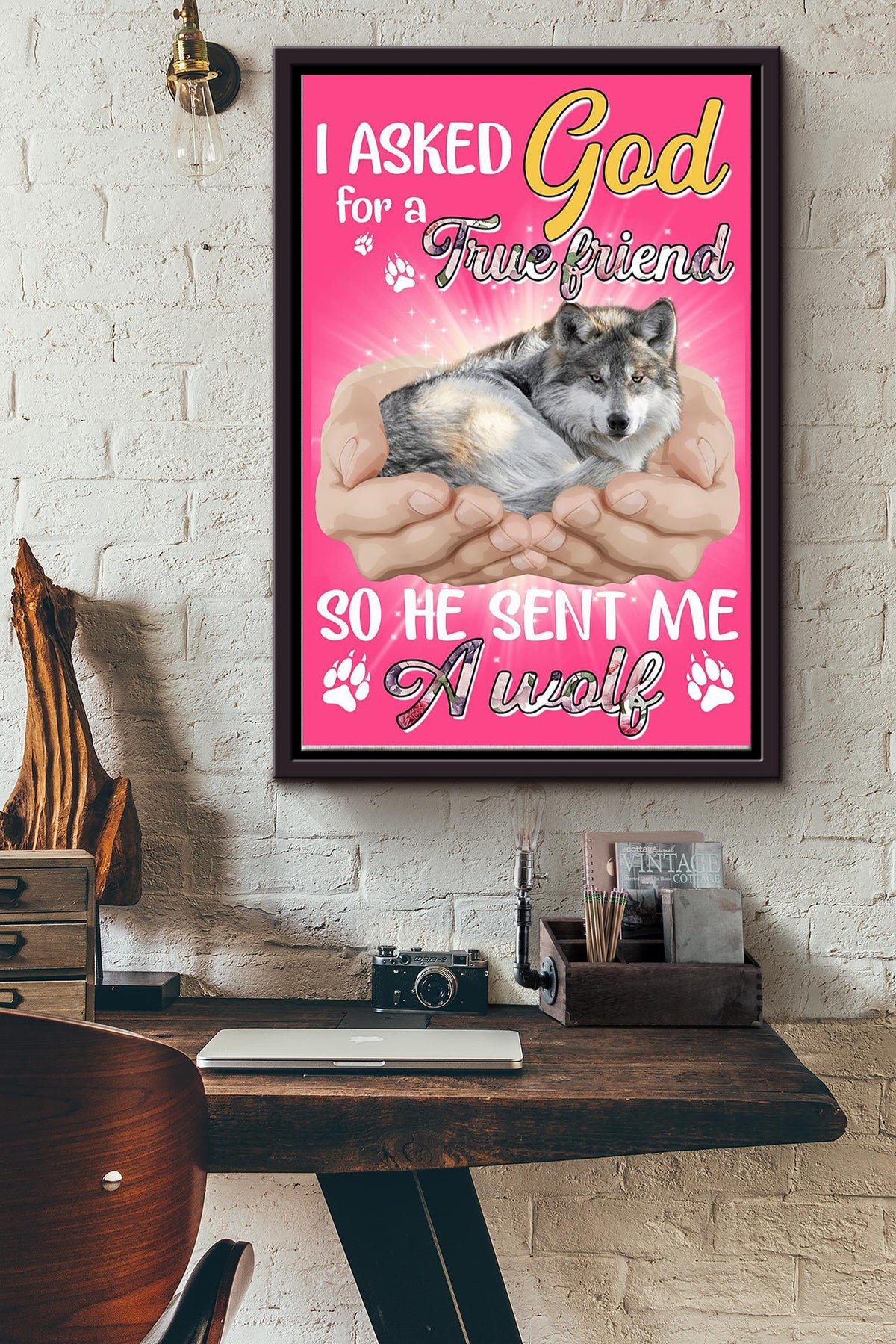 God Send Me A Wolf Gift For You Framed Matte Canvas