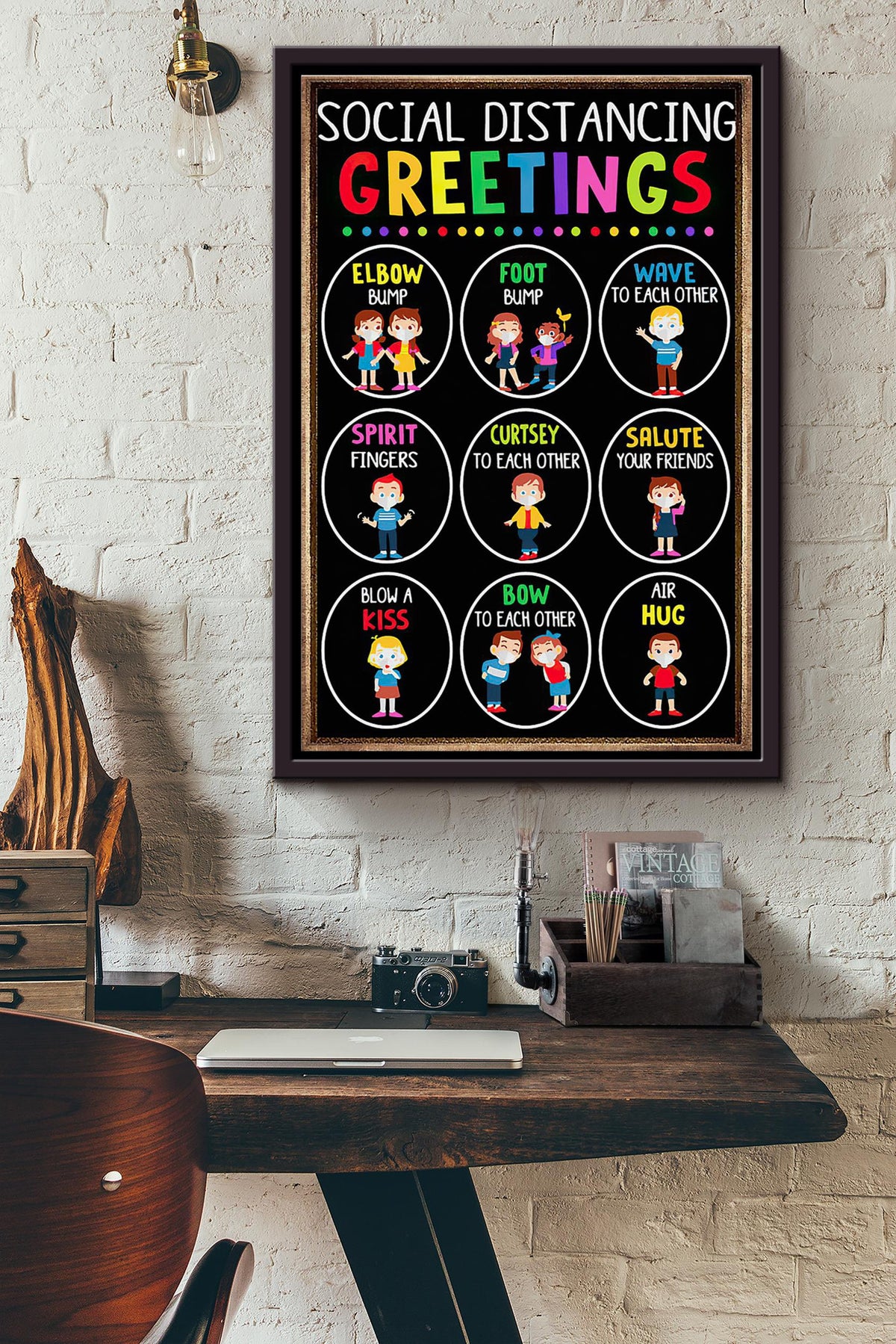 Social Distancing Greetings Poster Framed Matte Canvas