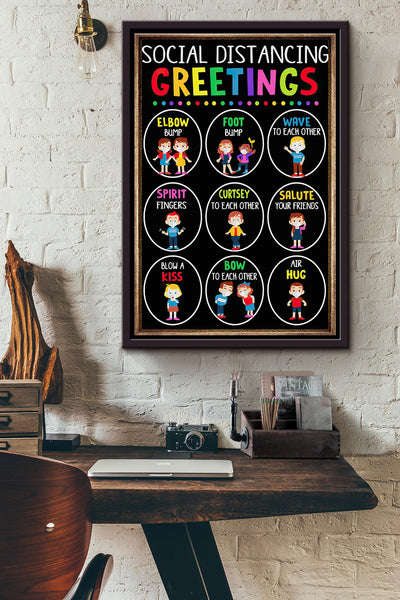 Social Distancing Greetings Poster Framed Matte Canvas