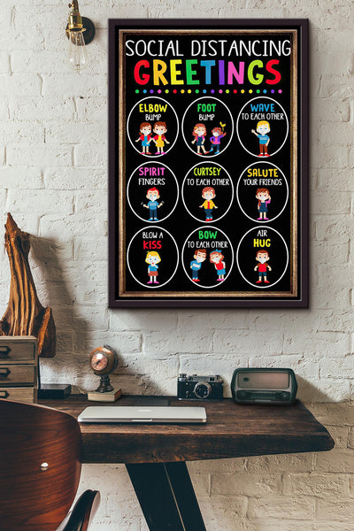 Social Distancing Greetings Poster Framed Matte Canvas