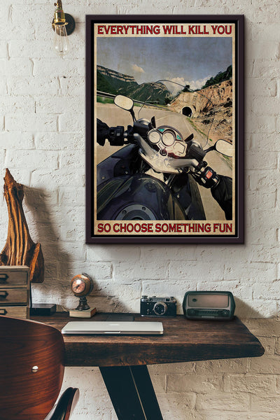 Retro Motorcycle Girl Choose Something Fun Poster Framed Matte Canvas