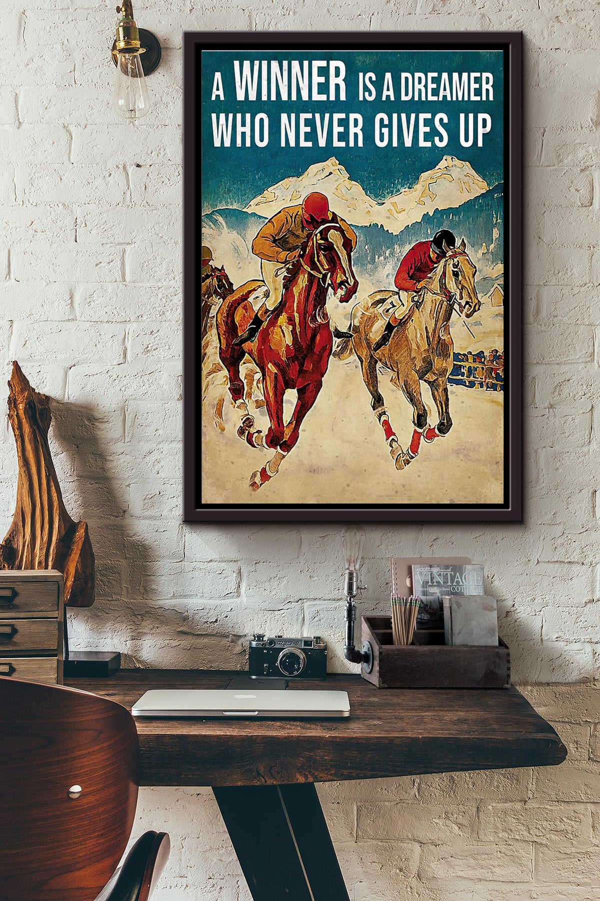 Horse Riding A Winner Is A Dreamer Who Never Gives Up Poster Framed Matte Canvas