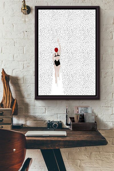 Girl Swimming Color Drawing Poster Framed Matte Canvas