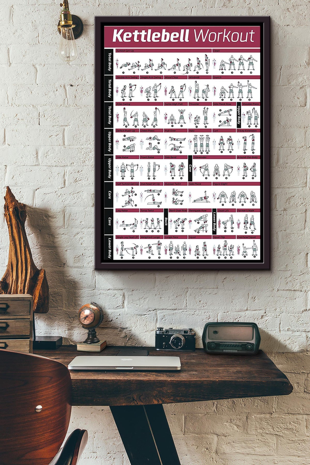 Kettlebell Workout Fitness Gym Poster Framed Matte Canvas