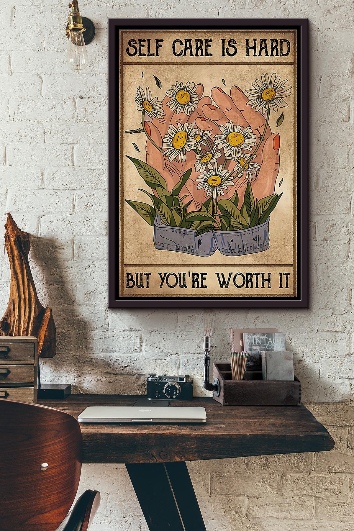 Social Worker Self Care Is Hard But Youre Worth It Poster Framed Matte Canvas