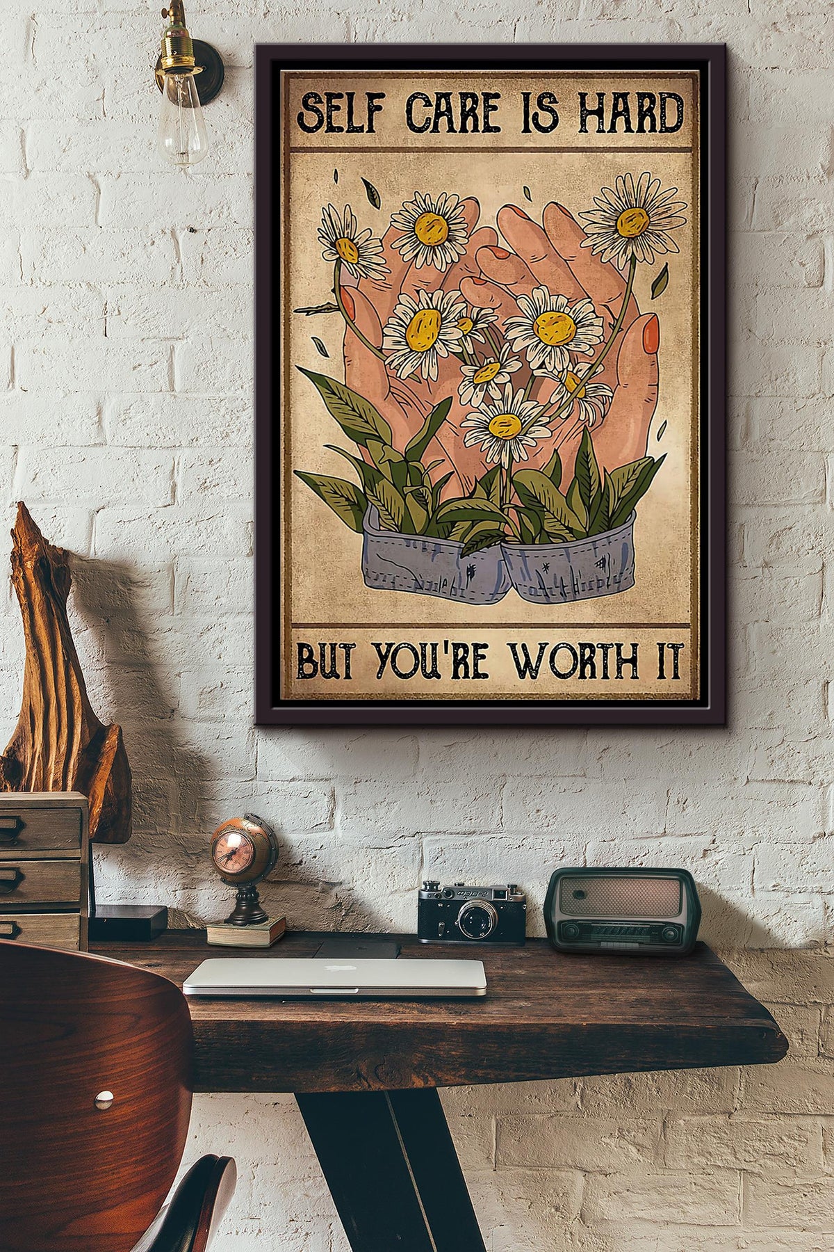 Social Worker Self Care Is Hard But Youre Worth It Poster Framed Matte Canvas