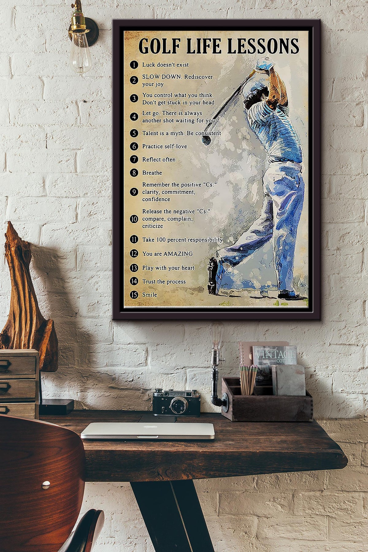 15 Golf Life Lessons Boy Playing Golf Poster Framed Matte Canvas