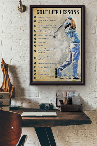 15 Golf Life Lessons Boy Playing Golf Poster Framed Matte Canvas