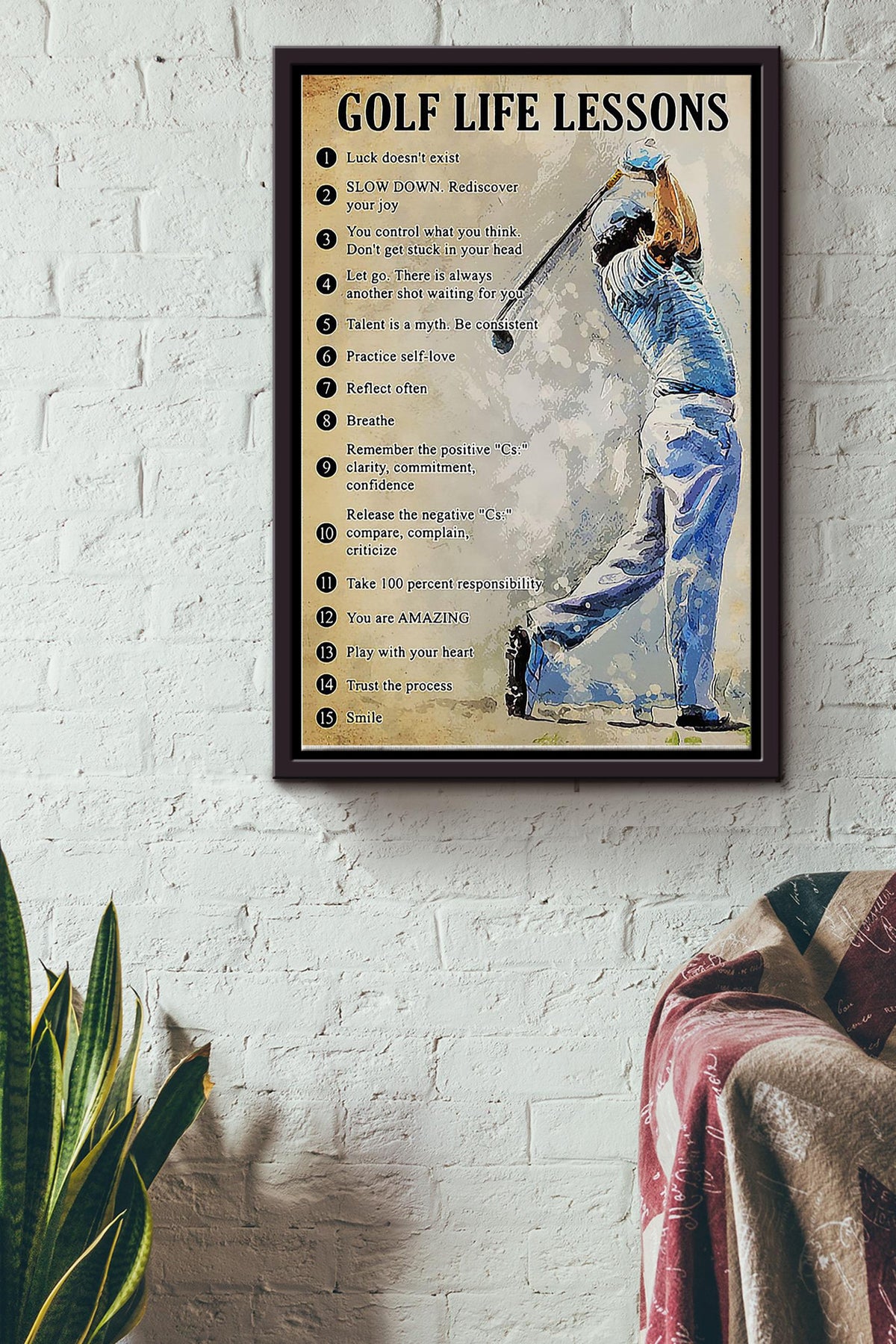 15 Golf Life Lessons Boy Playing Golf Poster Framed Matte Canvas