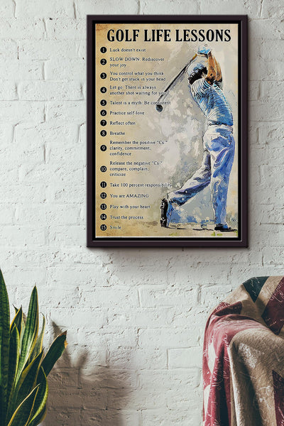 15 Golf Life Lessons Boy Playing Golf Poster Framed Matte Canvas