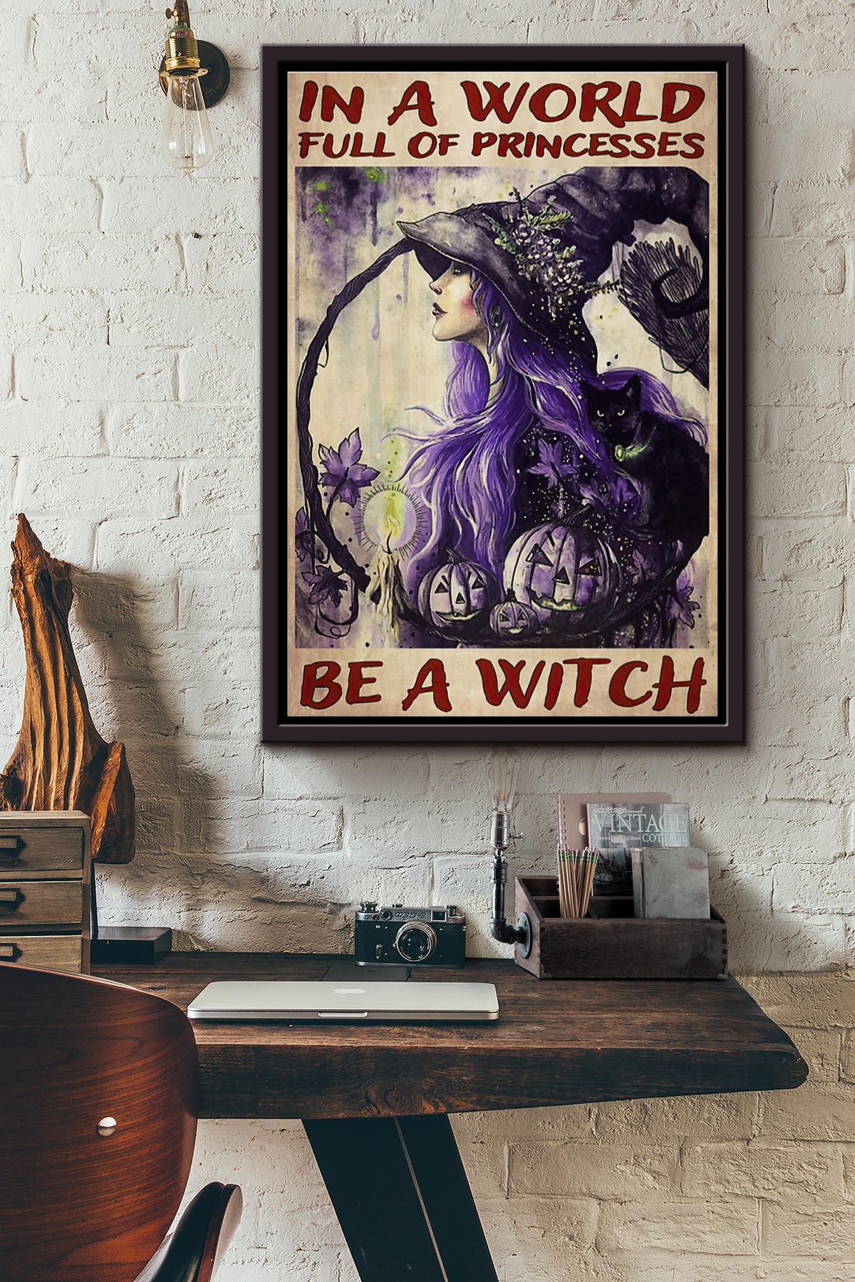 In A World Full Of Princesses Be A Witch Purple Pumpkin Poster Framed Matte Canvas