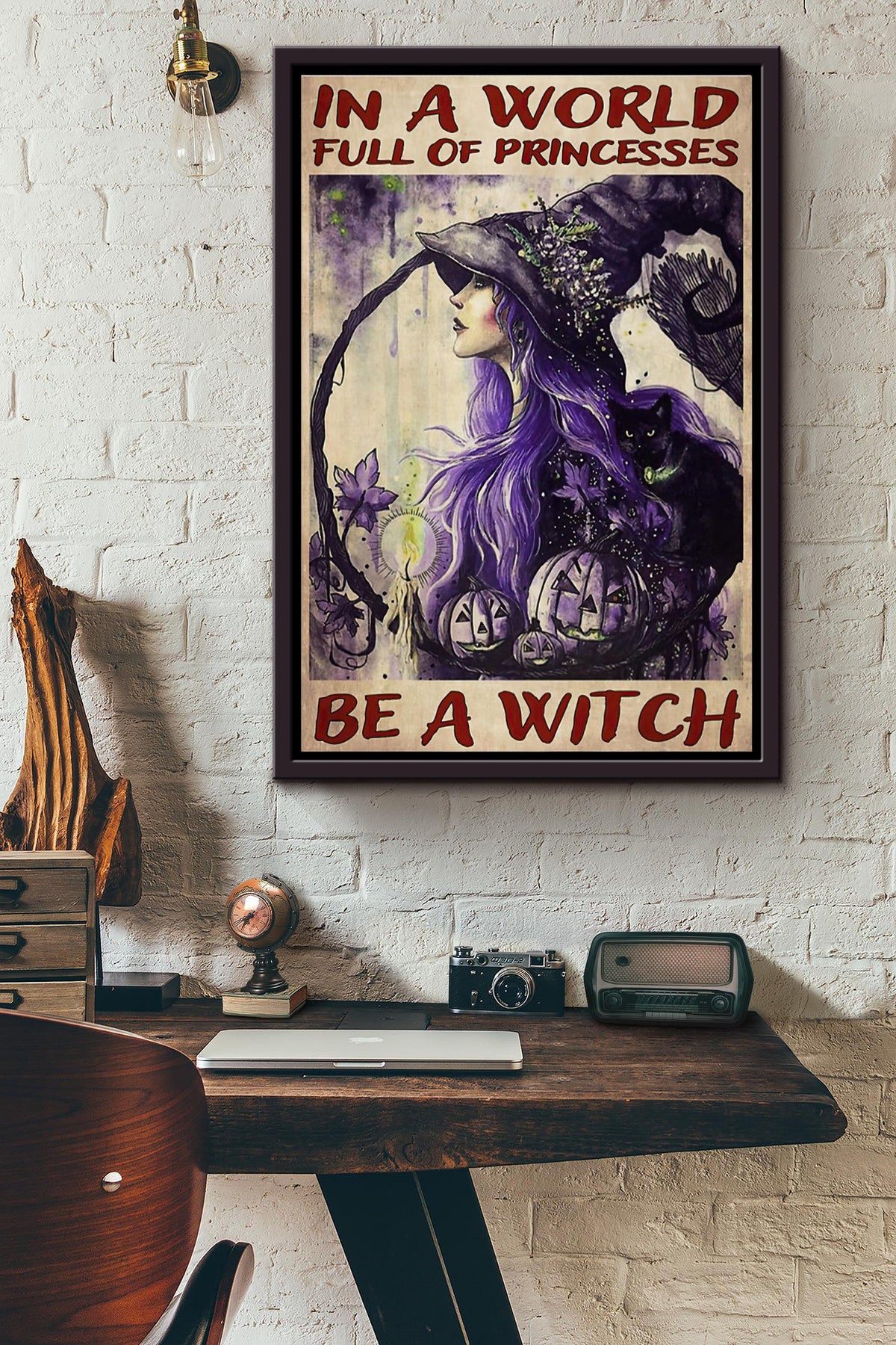 In A World Full Of Princesses Be A Witch Purple Pumpkin Poster Framed Matte Canvas