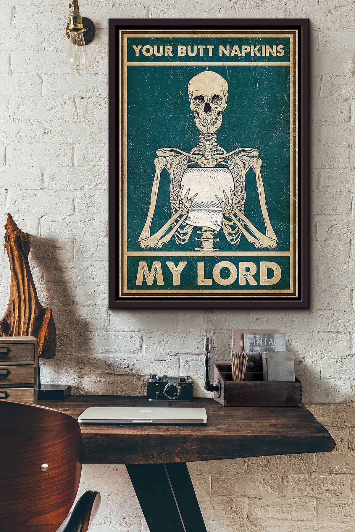 Skeleton Toilet Paper Your Butt Napkins My Lord Poster Framed Matte Canvas